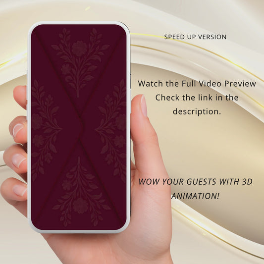 Burgundy Wedding Invitation Digital Video Animated, (0-001WV)