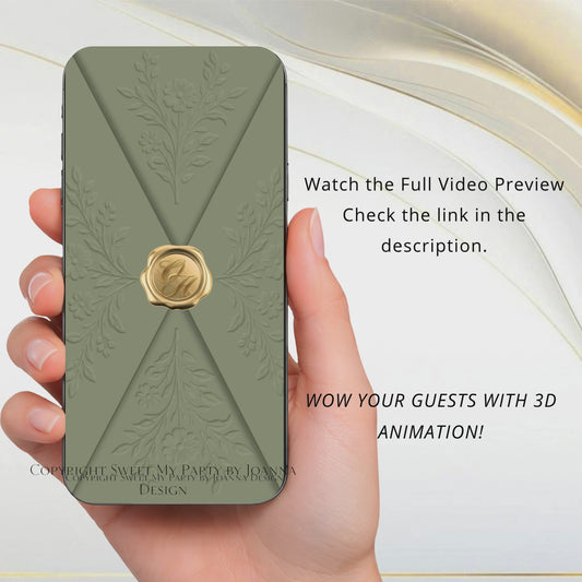 Sage Green Wedding Invitation Digital Video Animated, (0-003WV)