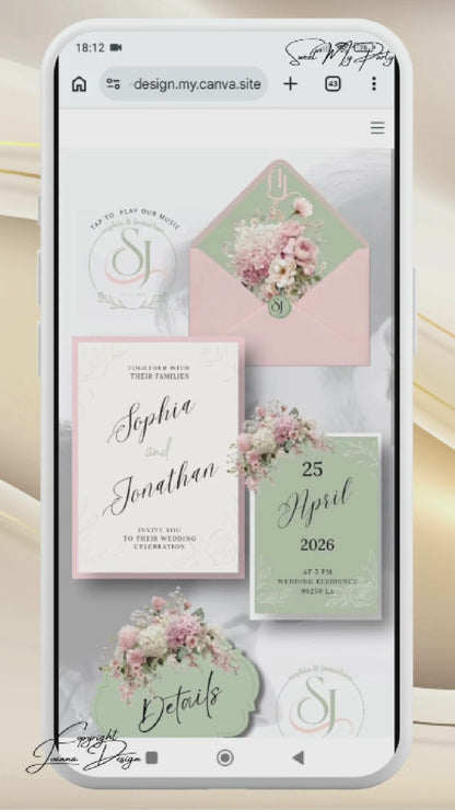 Blush Pink Sage Green Wedding Invitation Website Video Digital|Pink Sage Green Floral Wedding Invite Interactive