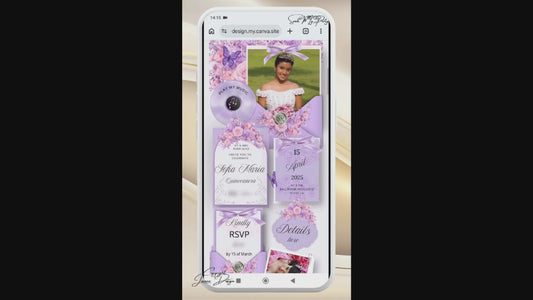 Lavender Quinceanera Invitation Website|Pink Mis 15 Anos Website Invitation Digital|064q