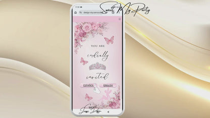 Pink Quinceanera Invitation Website Bilingual|Pink Mis 15 Quince Bilingual Invitation|044qB