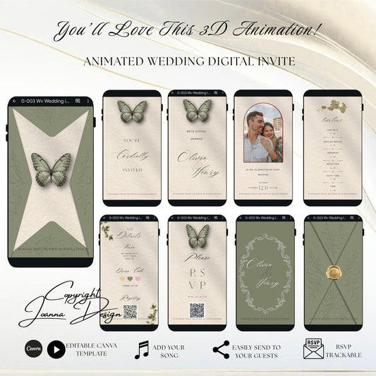 Sage Green Wedding Invitation Digital Video Animated, (0-003WV)