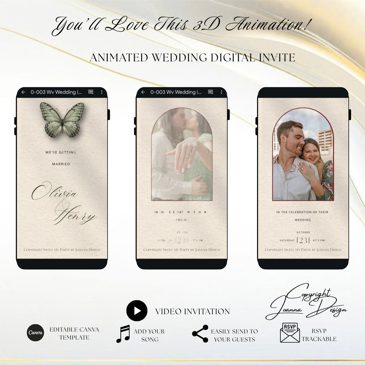 Sage Green Wedding Invitation Digital Video Animated, (0-003WV)