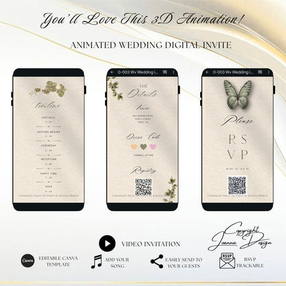 Sage Green Wedding Invitation Digital Video Animated, (0-003WV)