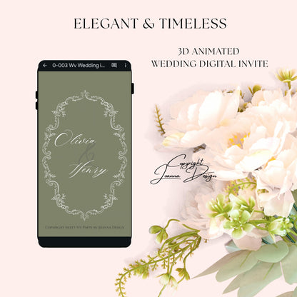 Sage Green Wedding Invitation Digital Video Animated, (0-003WV)