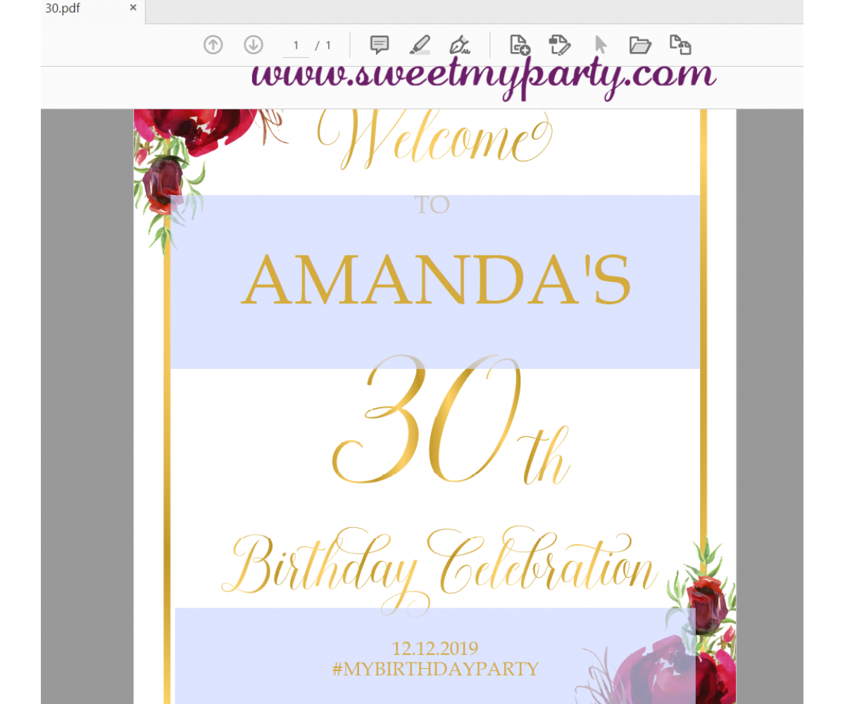 Red Roses 30th Birthday Party Welcome Sign|30th Birthday Party Welcome ...