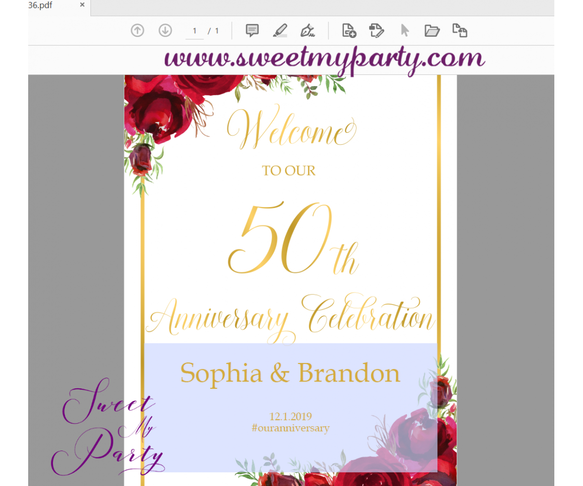 Red Roses 50th Anniversary Welcome Sign|50th Anniversary Sign|50th ...