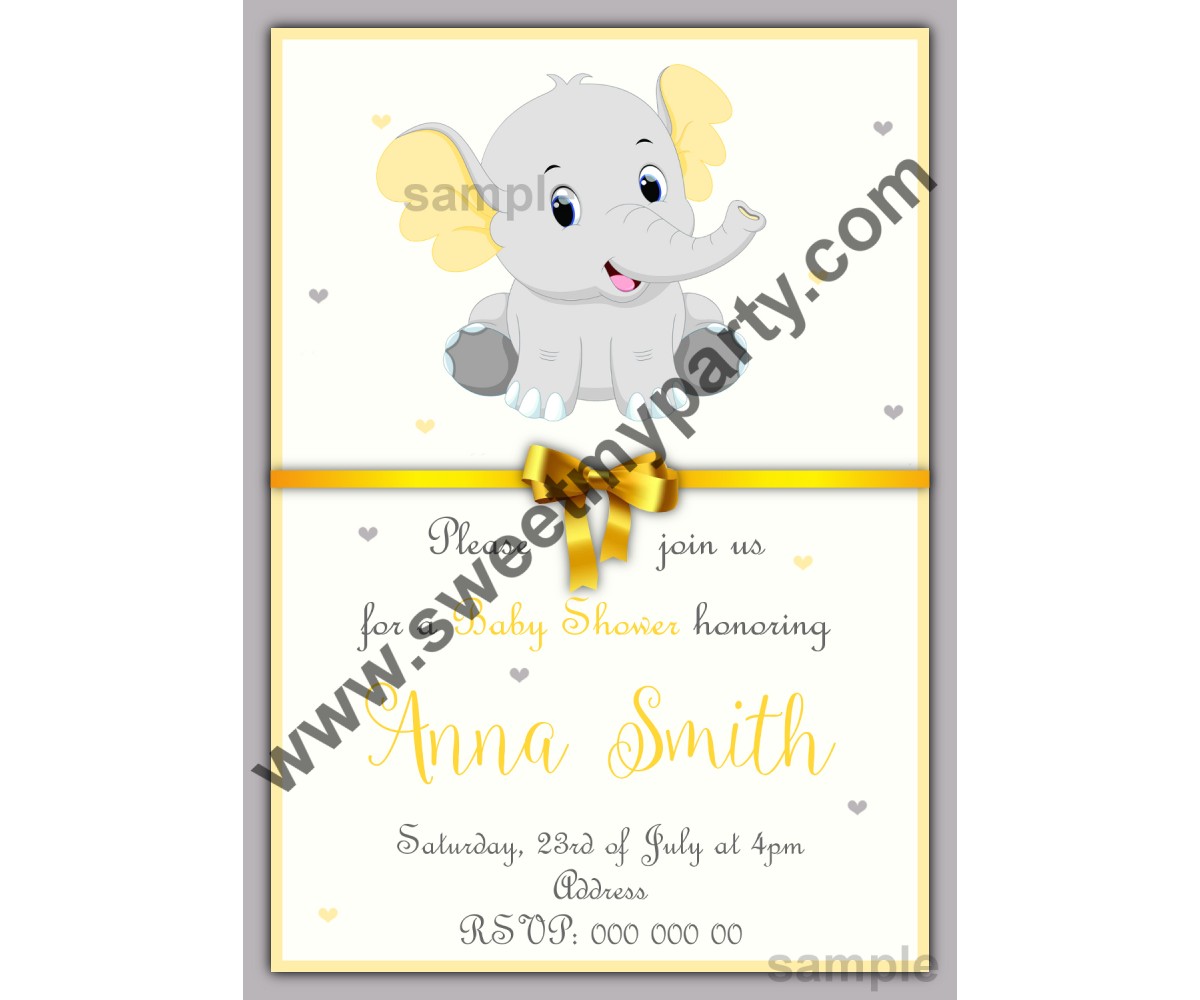 yellow and grey elephant baby shower invitations