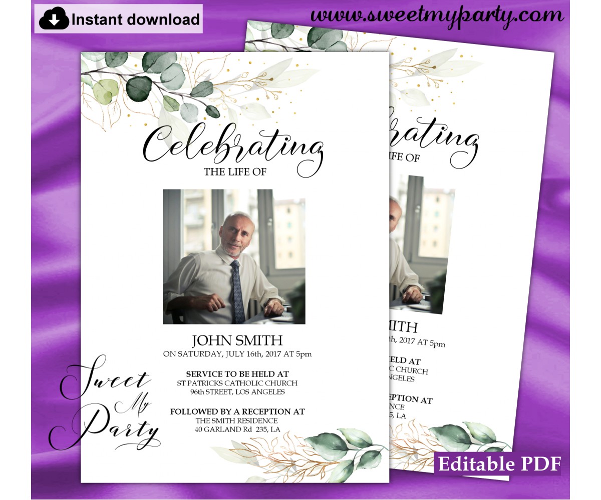 Greenery Funeral Invitation Template Greenery Funeral Announcement