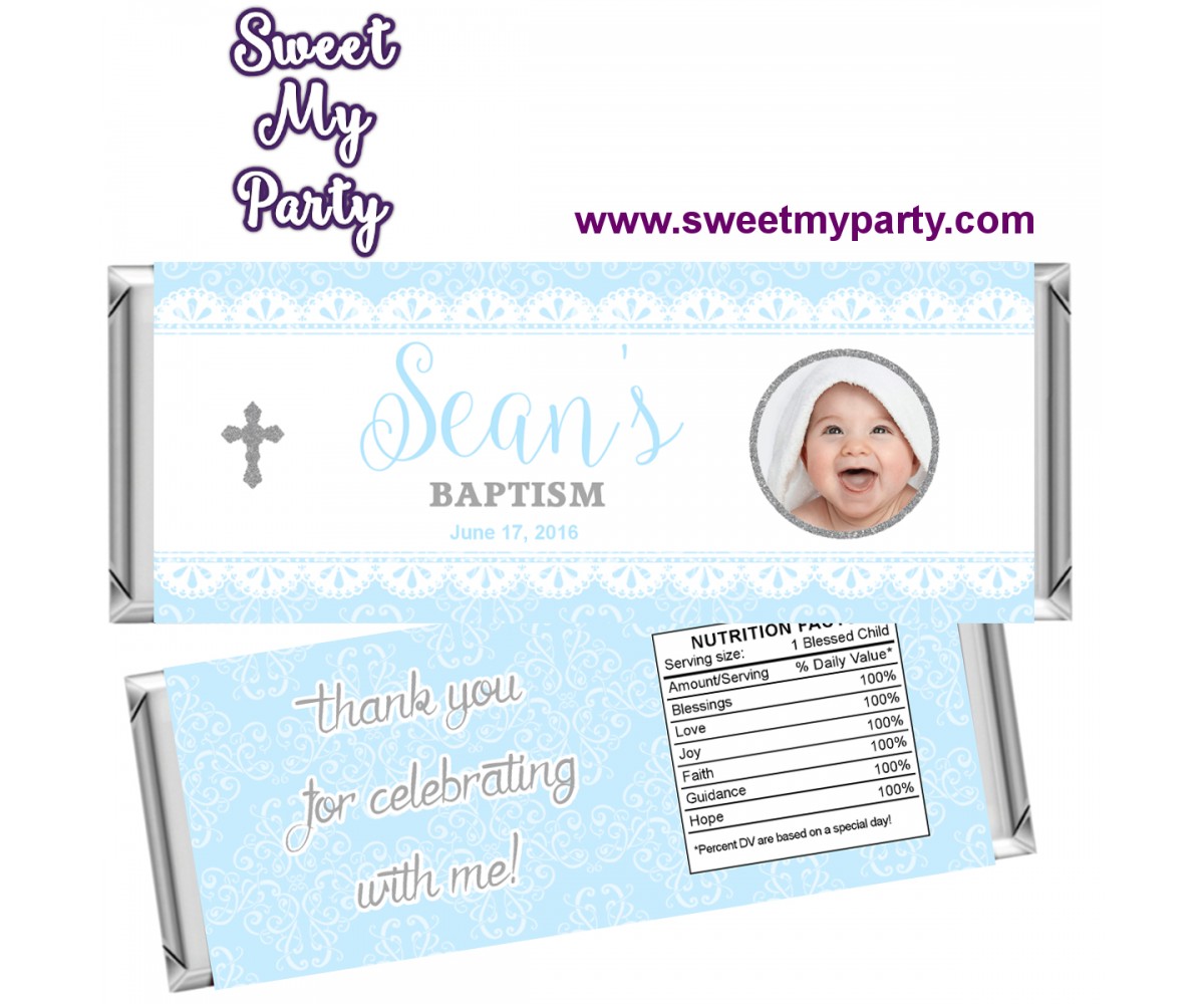 baptism candy bar wrappers with photo for boy|christening candy bar ...