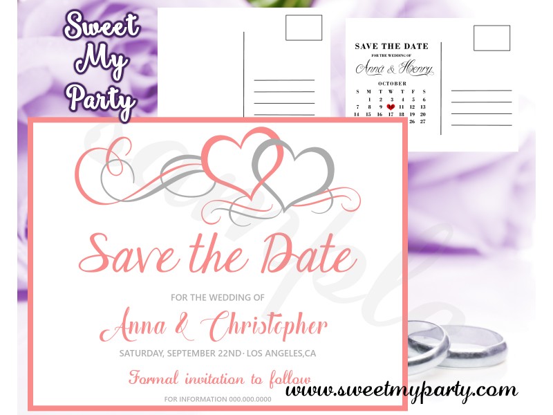 Coral Hearts Wedding Save The Date Postcard Coral Hearts Wedding