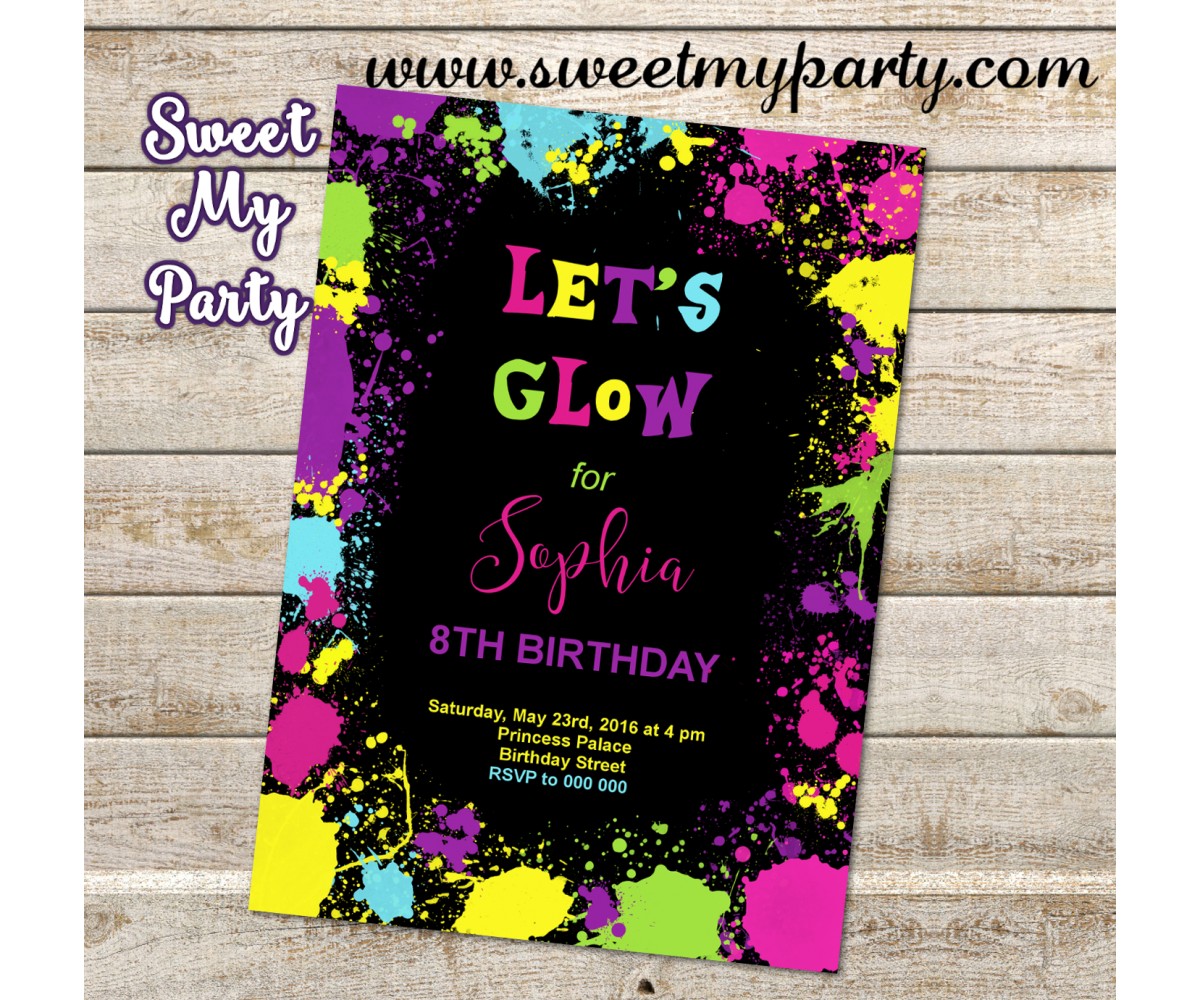 Let's glow birthday party invitation|Lets glow birthday party ...